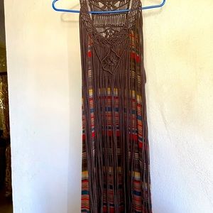 Ralph Lauren Maxi Dress colorful stripes with Brown Macramé detailing, 70’s vibe